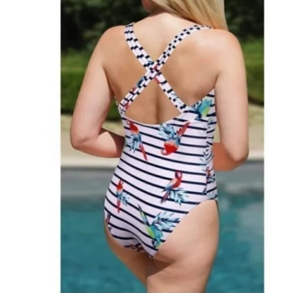 Phurro One Piece Bathing Suit  Parrot Tropical Beach Pool Summer Colorful size M - Picture 3 of 10